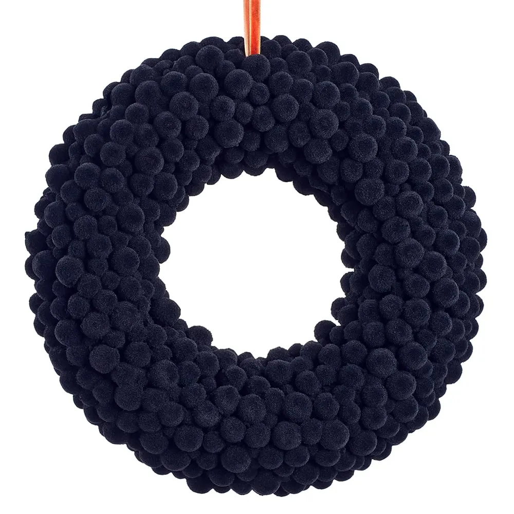 10.2" Pompon Halloween Hanging Wreath -Black (pack of 4)