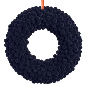 10.2" Pompon Halloween Hanging Wreath -Black (pack of 4)