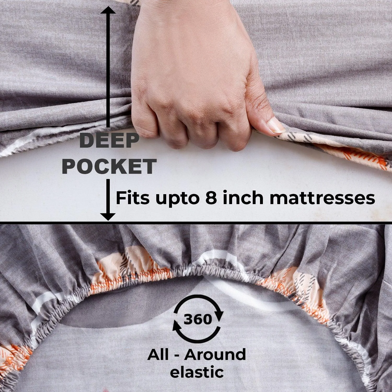 140 GSM Microfiber Fitted Bedsheet with 2 Pillow Covers for Queen / King Size bed, Elegant Grey Waves