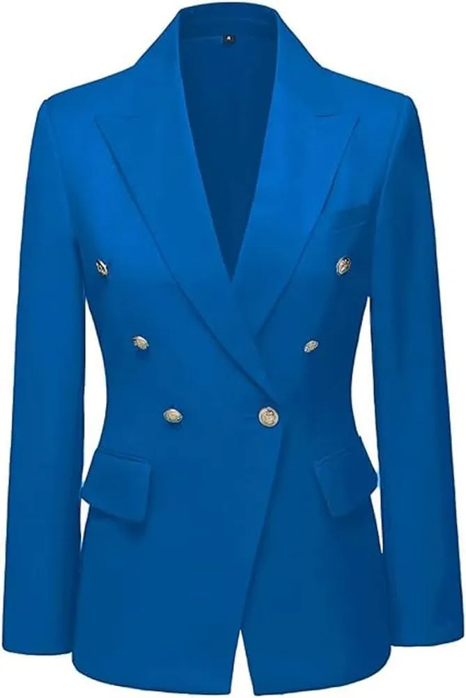 2 PC Womens Skirt Suit for Work Double Breasted Office Business Suit Notch Lapel Blazer Skirt Prom Suit