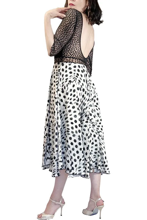 abstract dots full skirt maxi tango dress with slit
