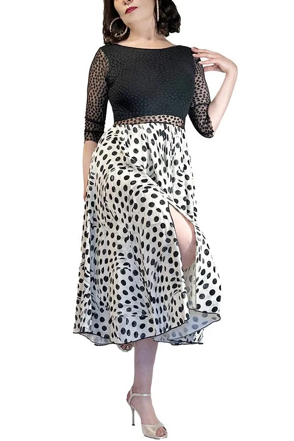 abstract dots full skirt maxi tango dress with slit