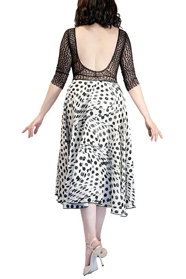 abstract dots full skirt maxi tango dress with slit