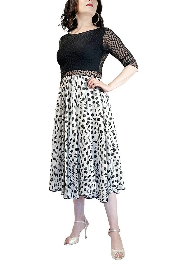 abstract dots full skirt maxi tango dress with slit