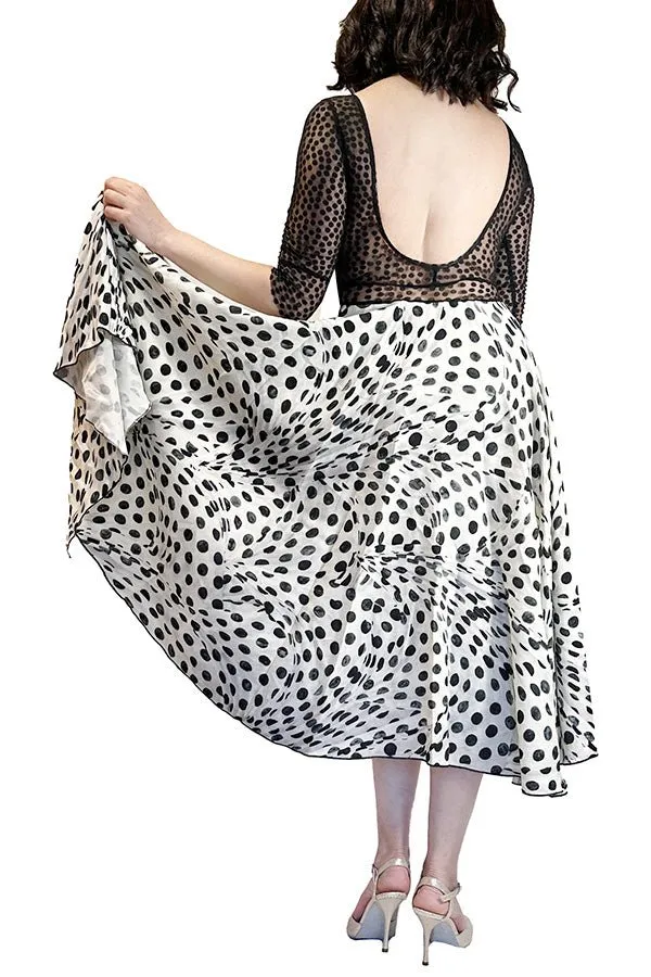 abstract dots full skirt maxi tango dress with slit