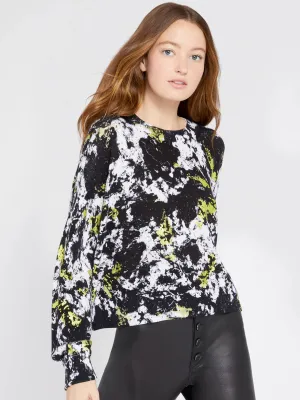 Alice   Olivia - Quintin Printed Pullover in Black/White/Neon Yellow
