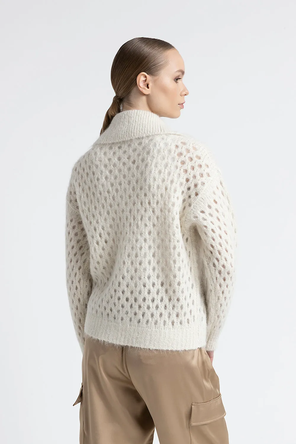 Alpaca and mohair zip-up cardigan