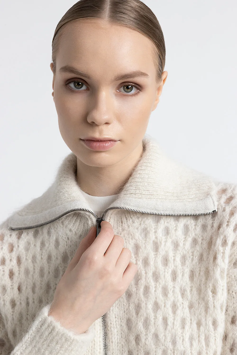 Alpaca and mohair zip-up cardigan