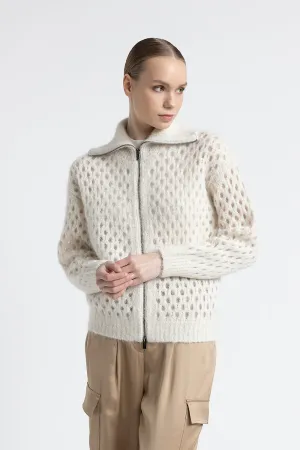 Alpaca and mohair zip-up cardigan