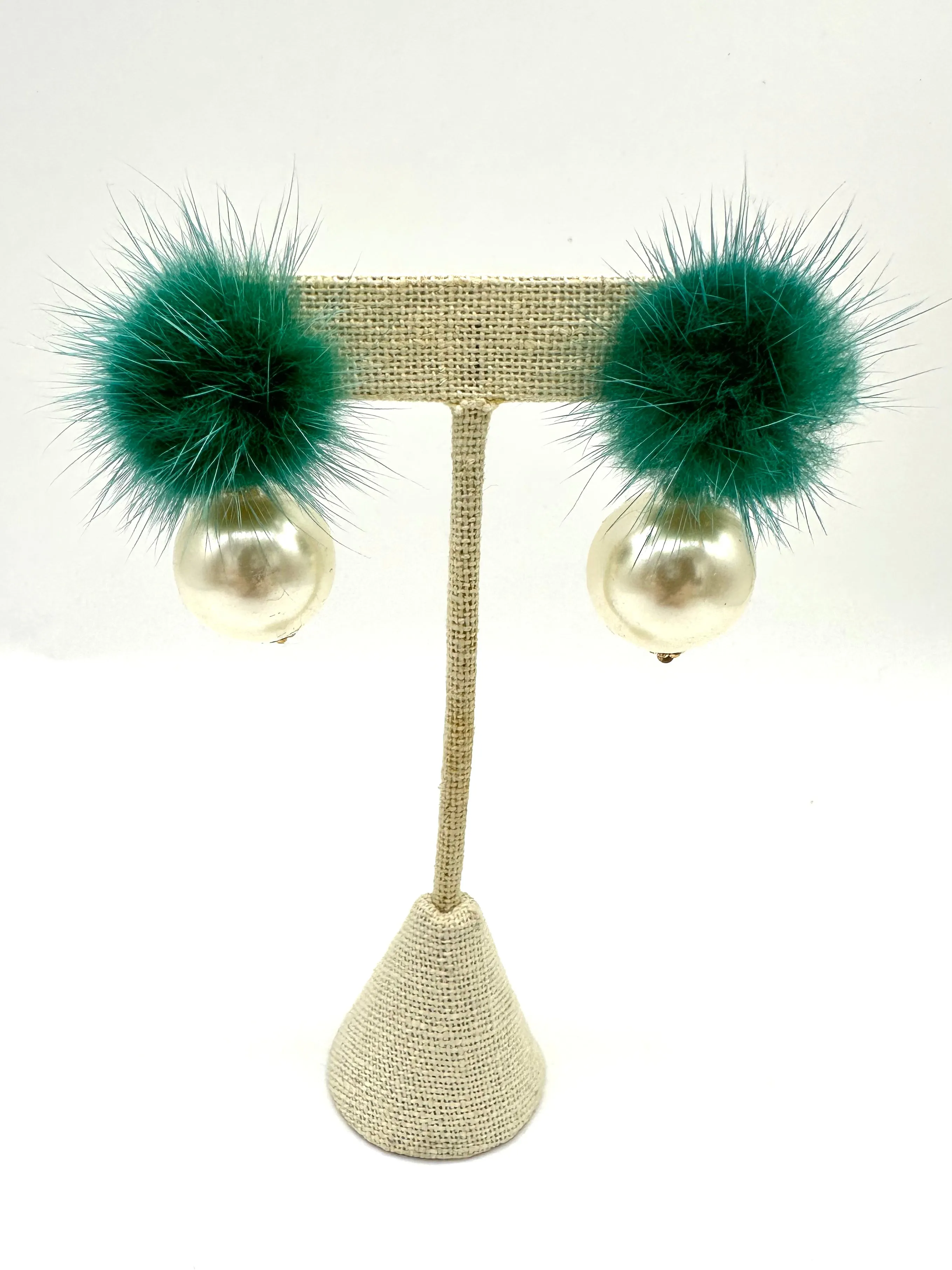 Aster Faux Mink Pompom & Pearl Earrings
