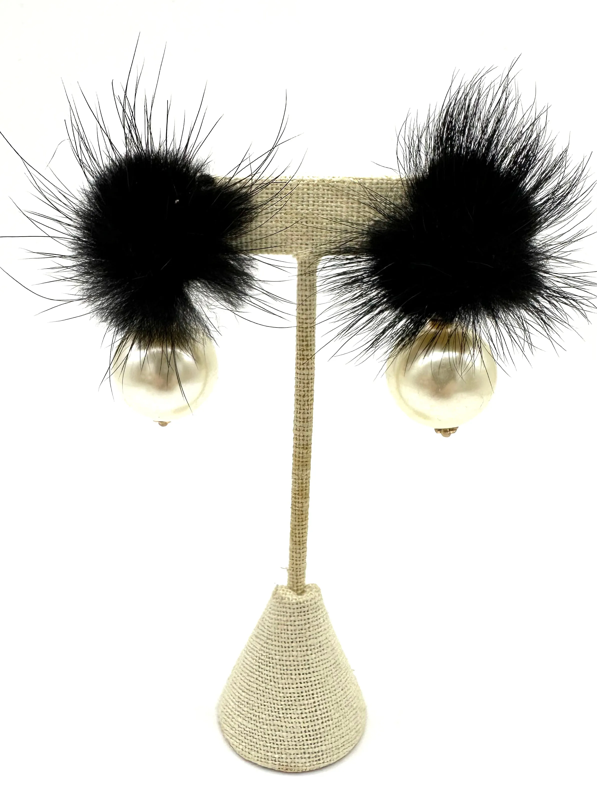 Aster Faux Mink Pompom & Pearl Earrings