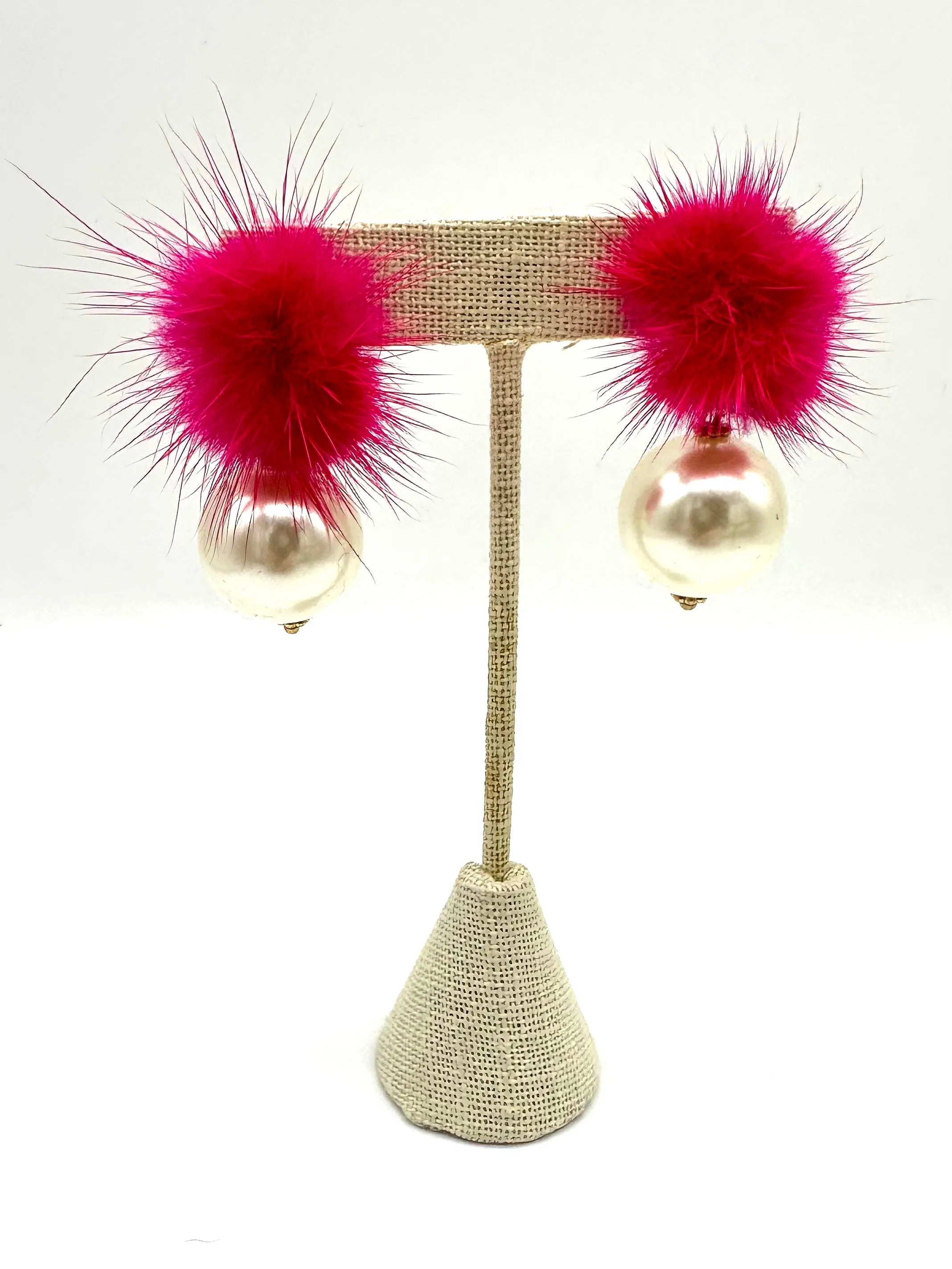 Aster Faux Mink Pompom & Pearl Earrings