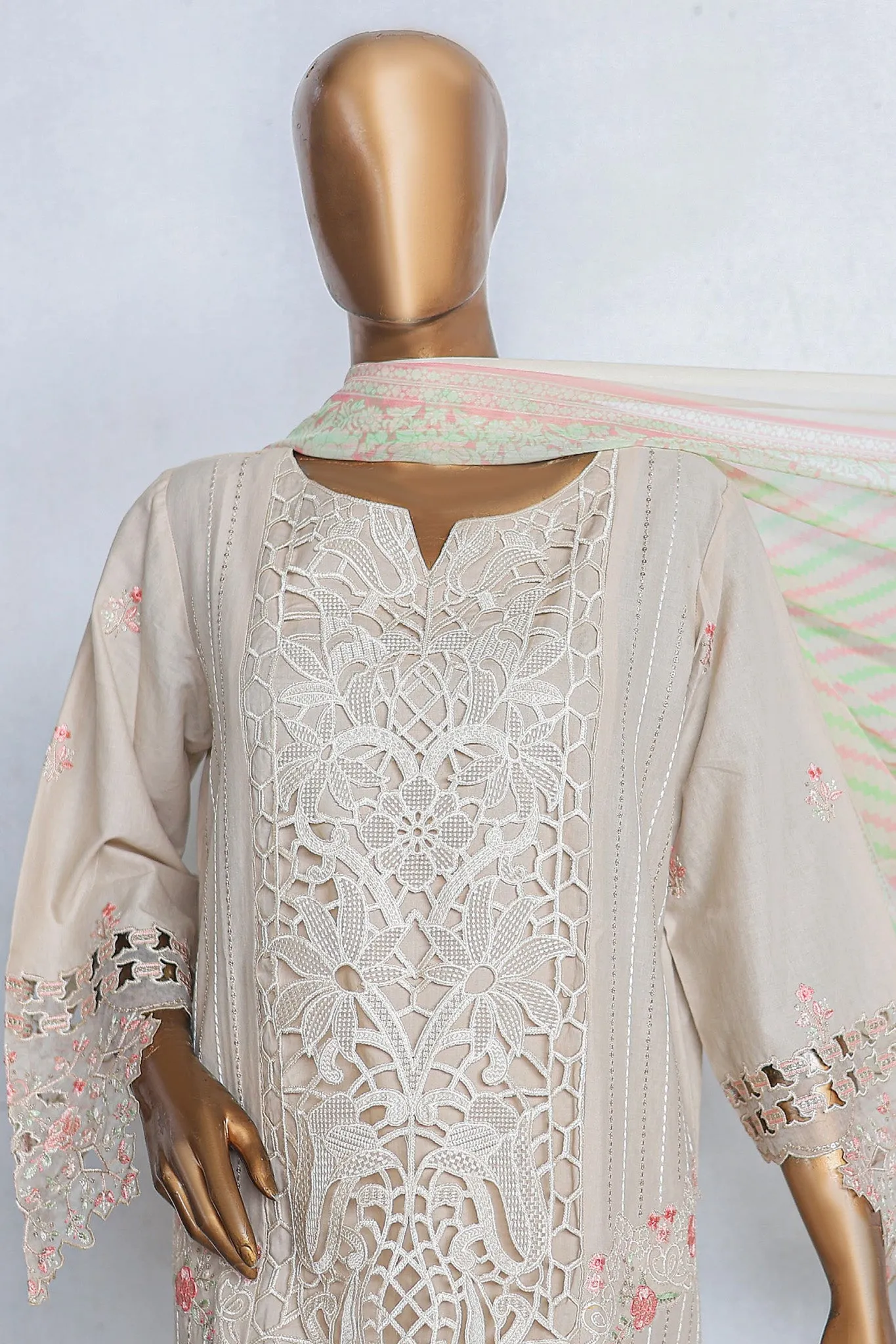 Bin Saeed Stitched 3 Piece Luxury Emb Cotton Vol-03 Collection'2024-LF-1056-Skin