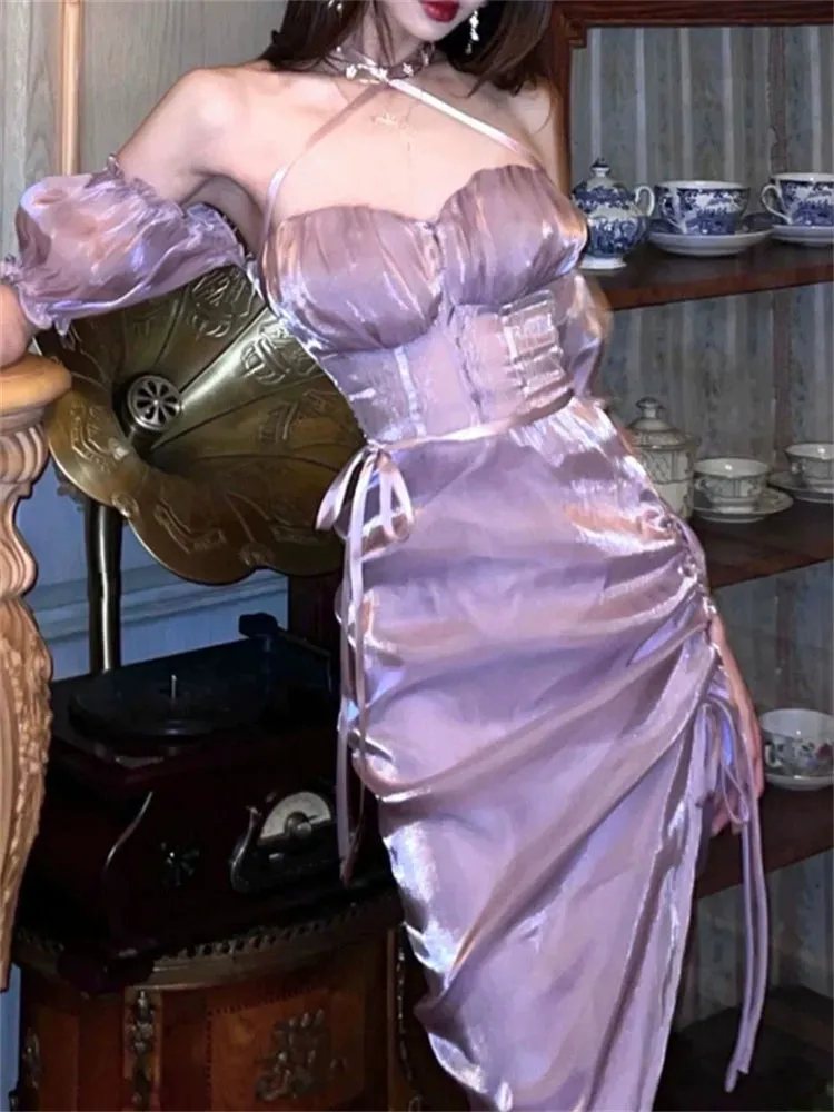 Birthday dress purple off-shoulder dress for women     S5733