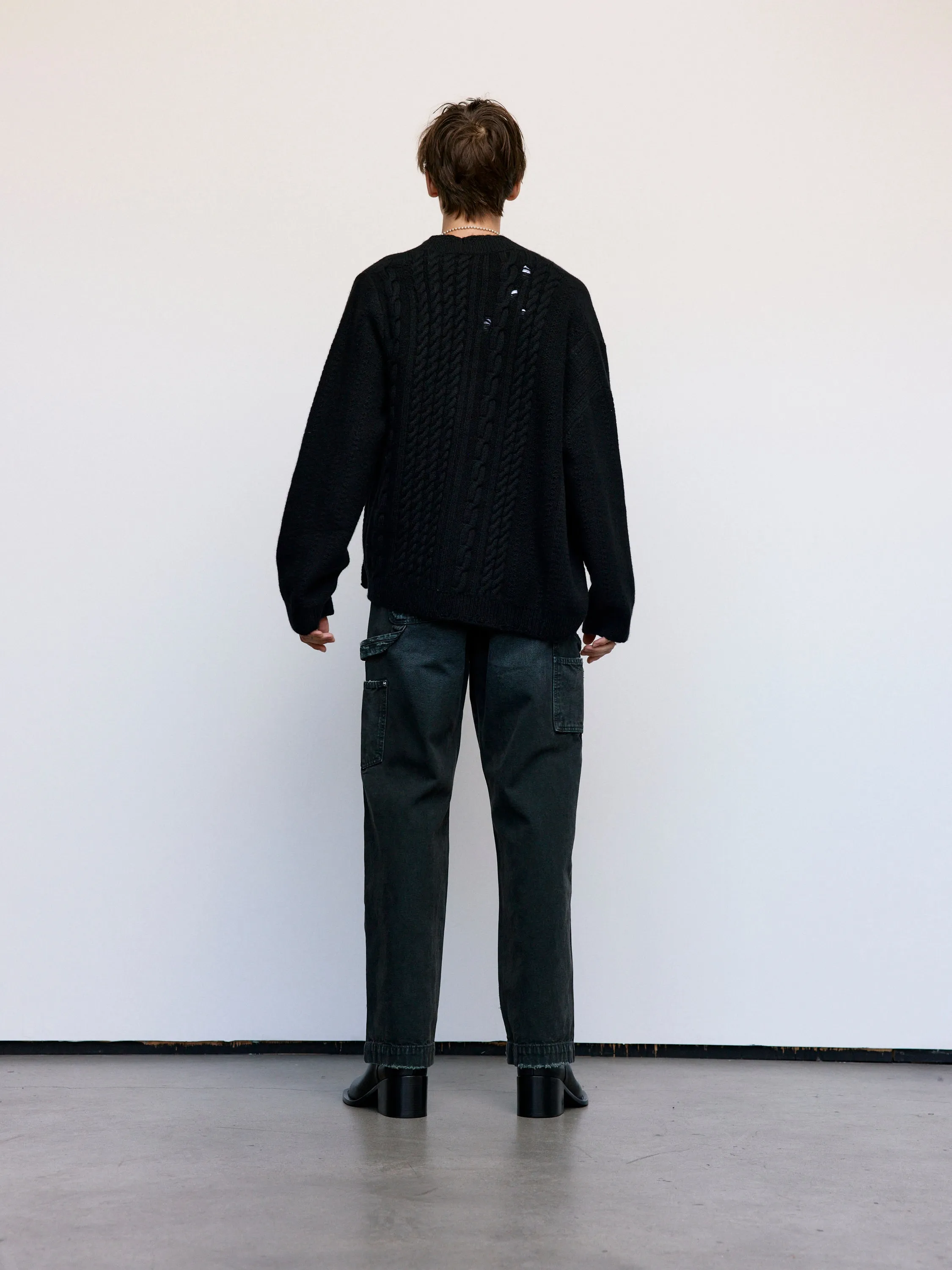 Black Asymmetrical Cable Knit Cardigan