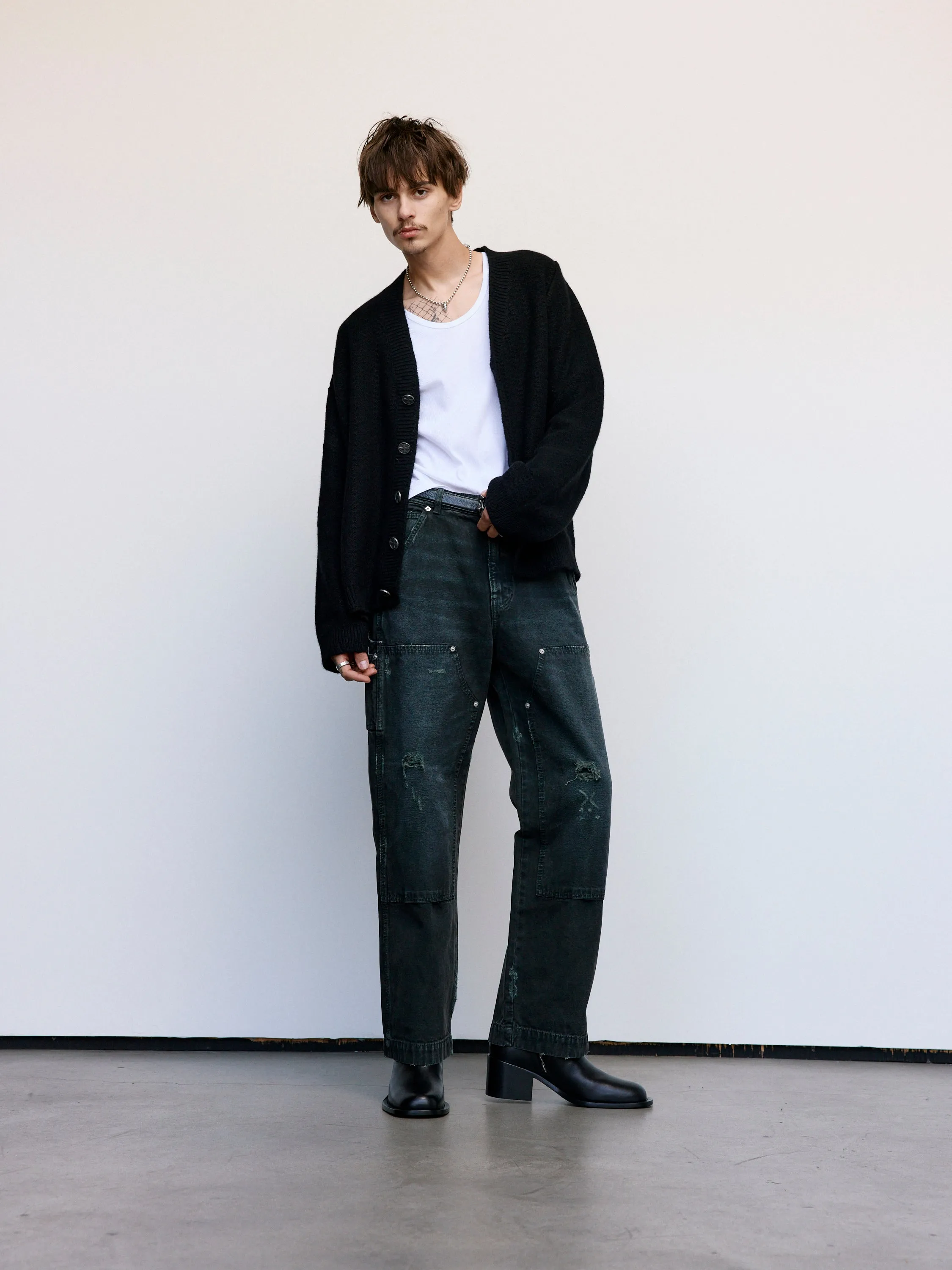 Black Asymmetrical Cable Knit Cardigan