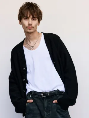 Black Asymmetrical Cable Knit Cardigan