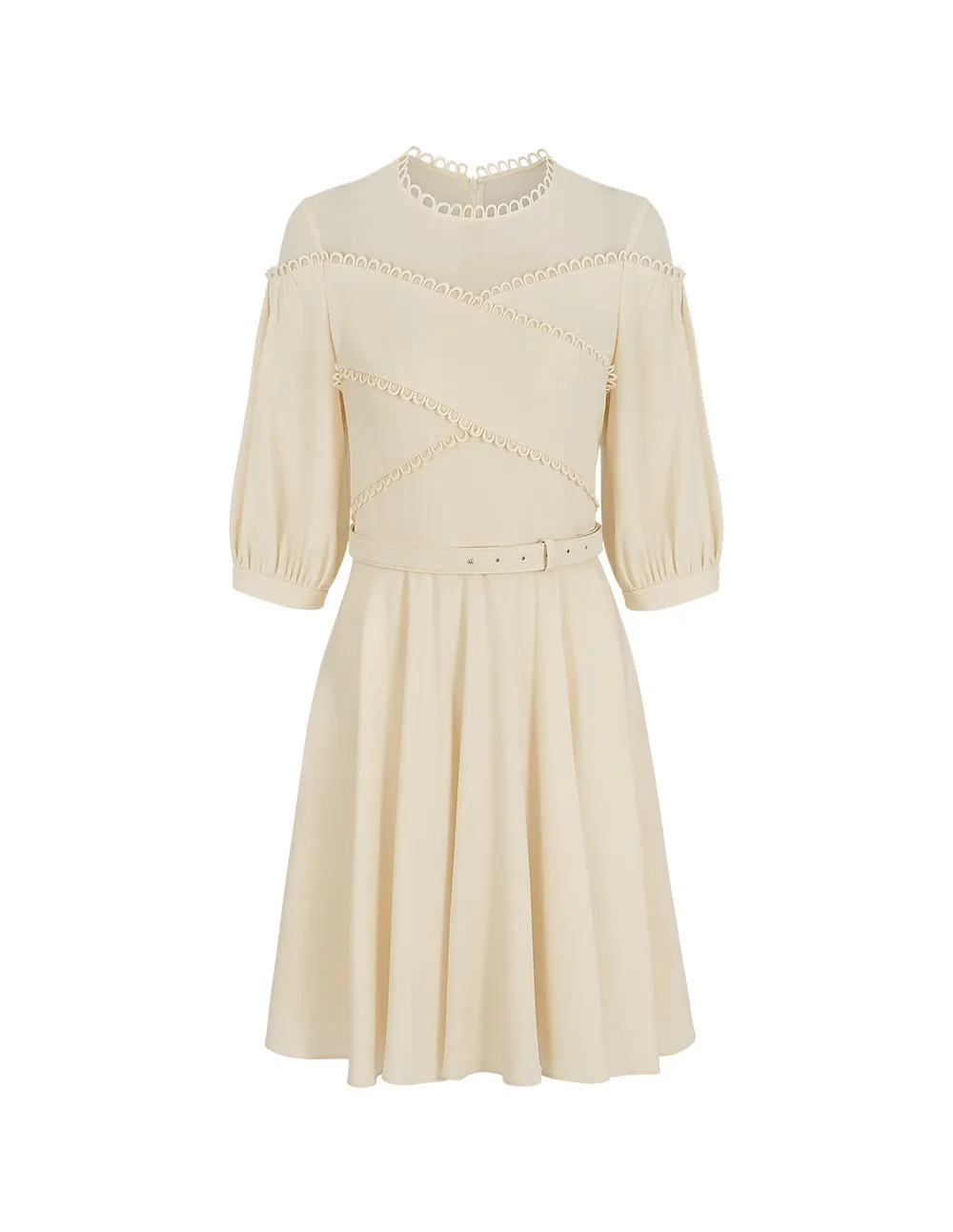 BORA AKSU Hepburn Style Acetate Patchwork Lace Trim Umbrella Dress