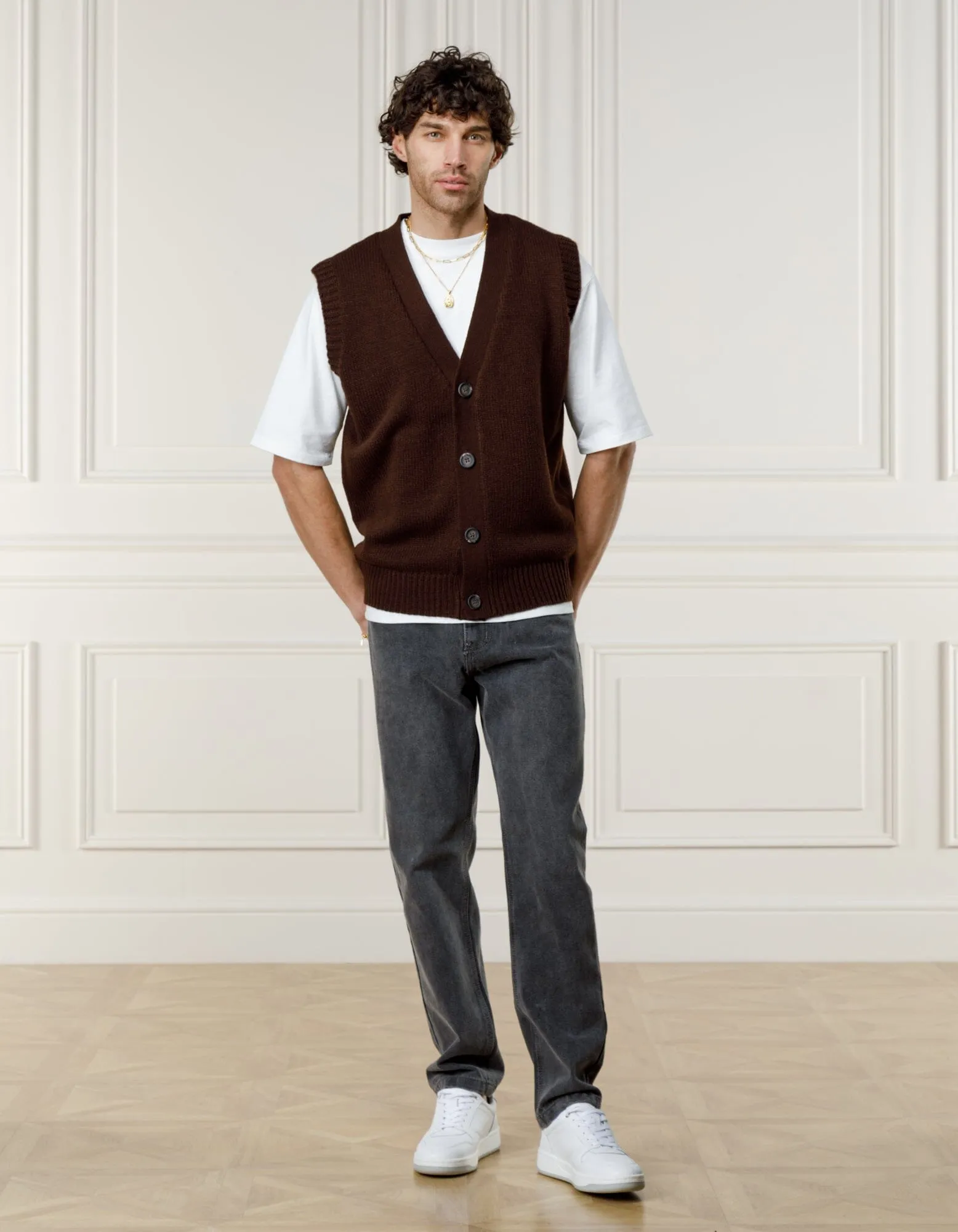 Brown Sleeveless Cardigan