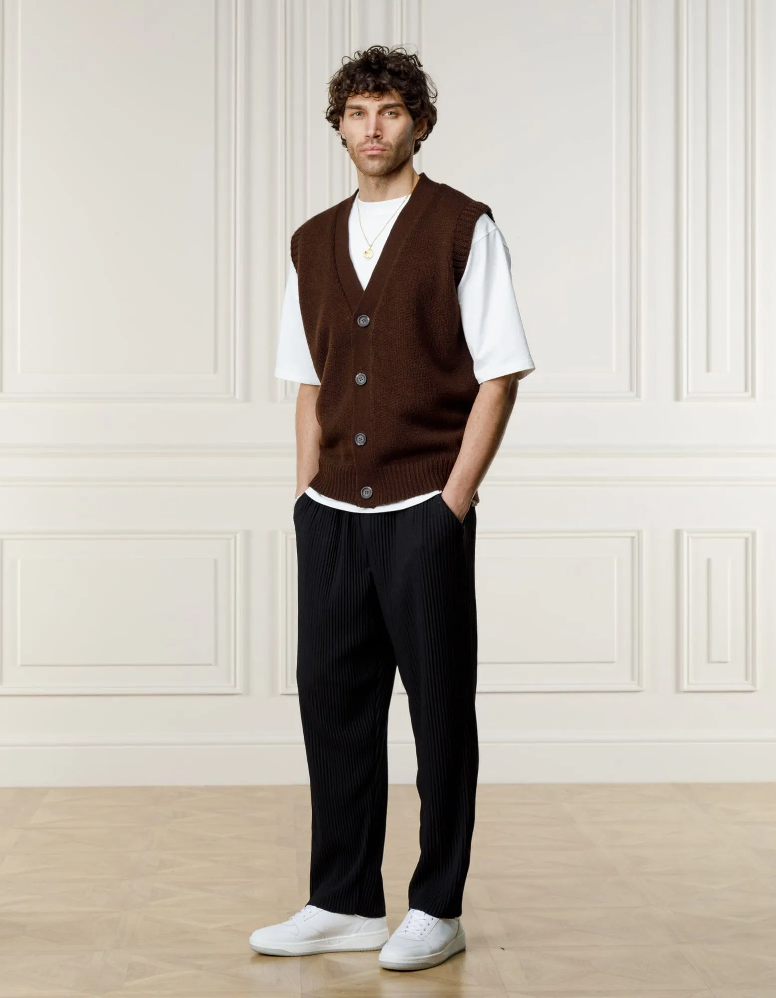 Brown Sleeveless Cardigan