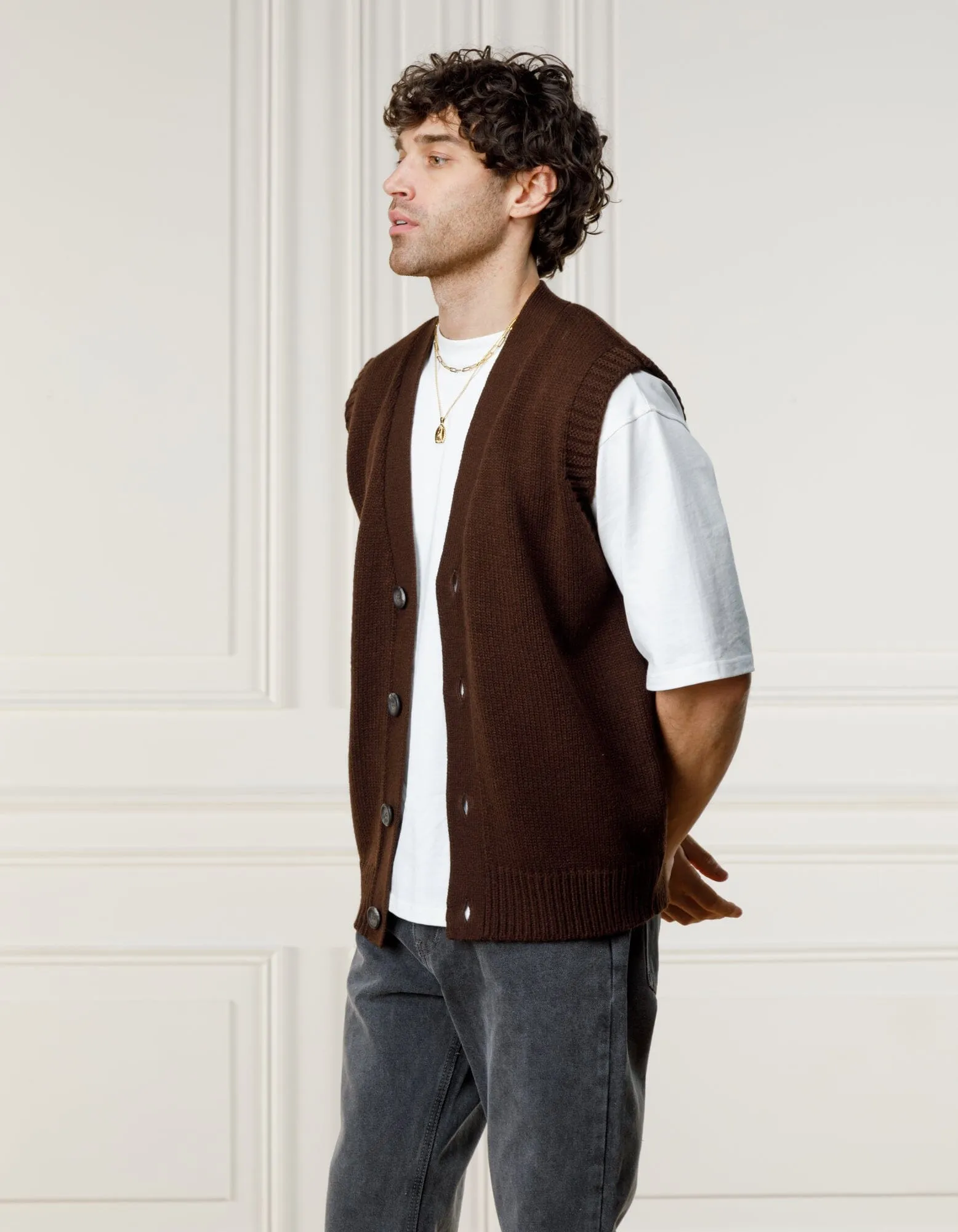 Brown Sleeveless Cardigan
