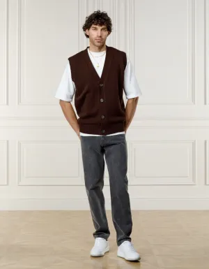 Brown Sleeveless Cardigan