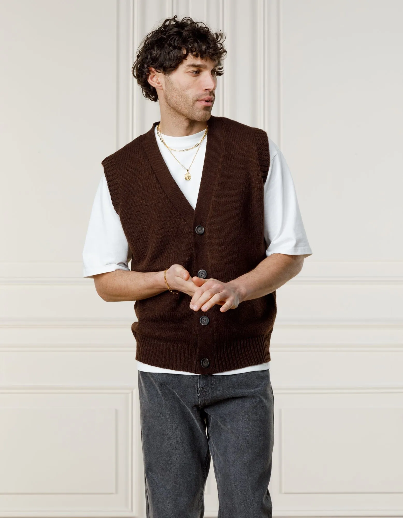 Brown Sleeveless Cardigan