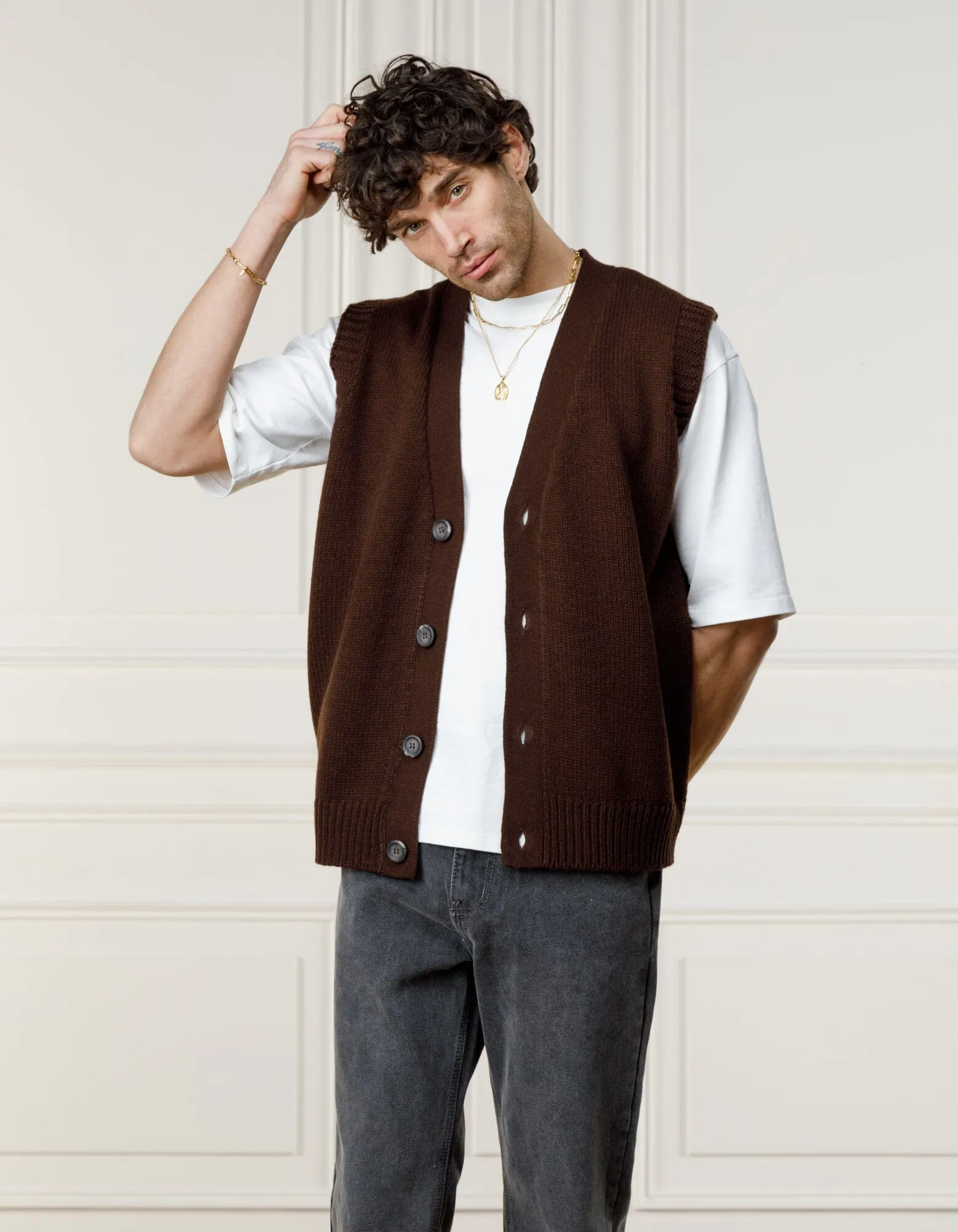 Brown Sleeveless Cardigan