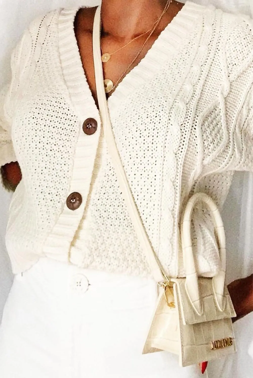 Cable Knit Cream Cropped Button Up Cadigan