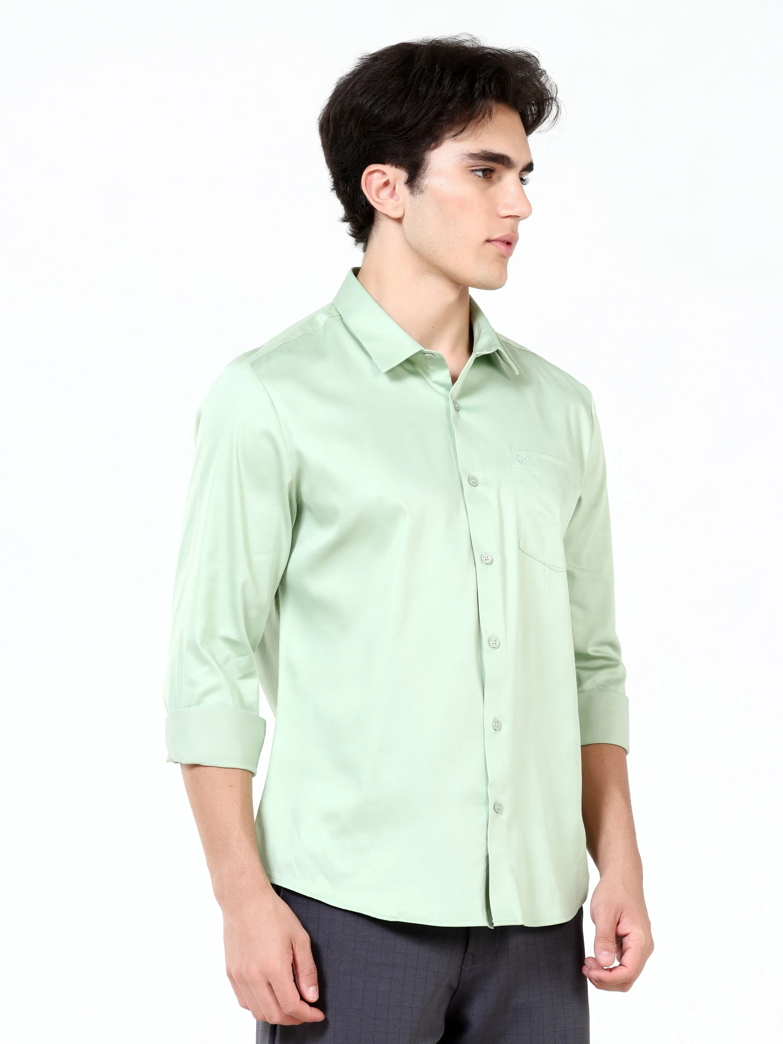 Caledon Green Satin Solid Shirt