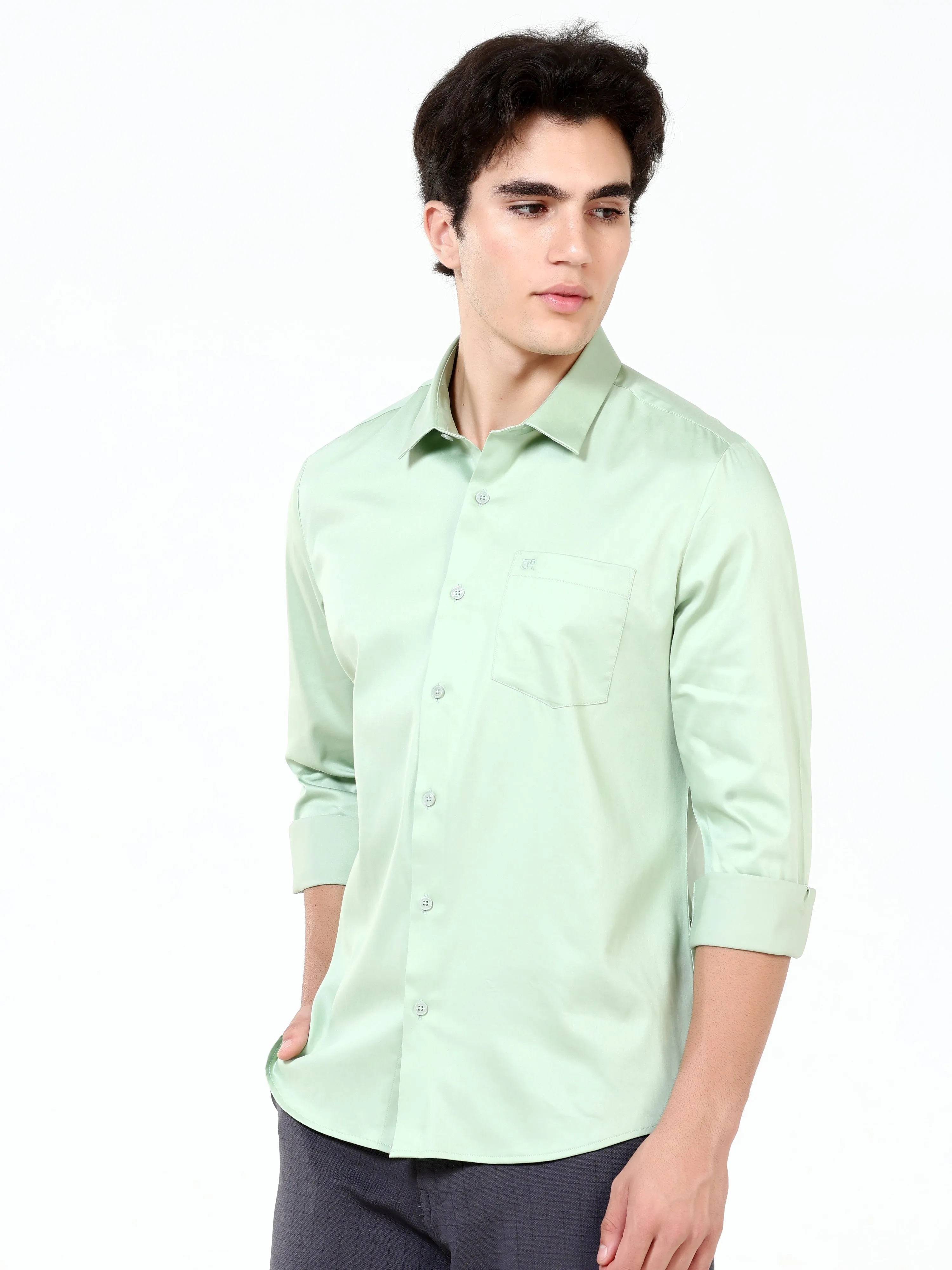 Caledon Green Satin Solid Shirt