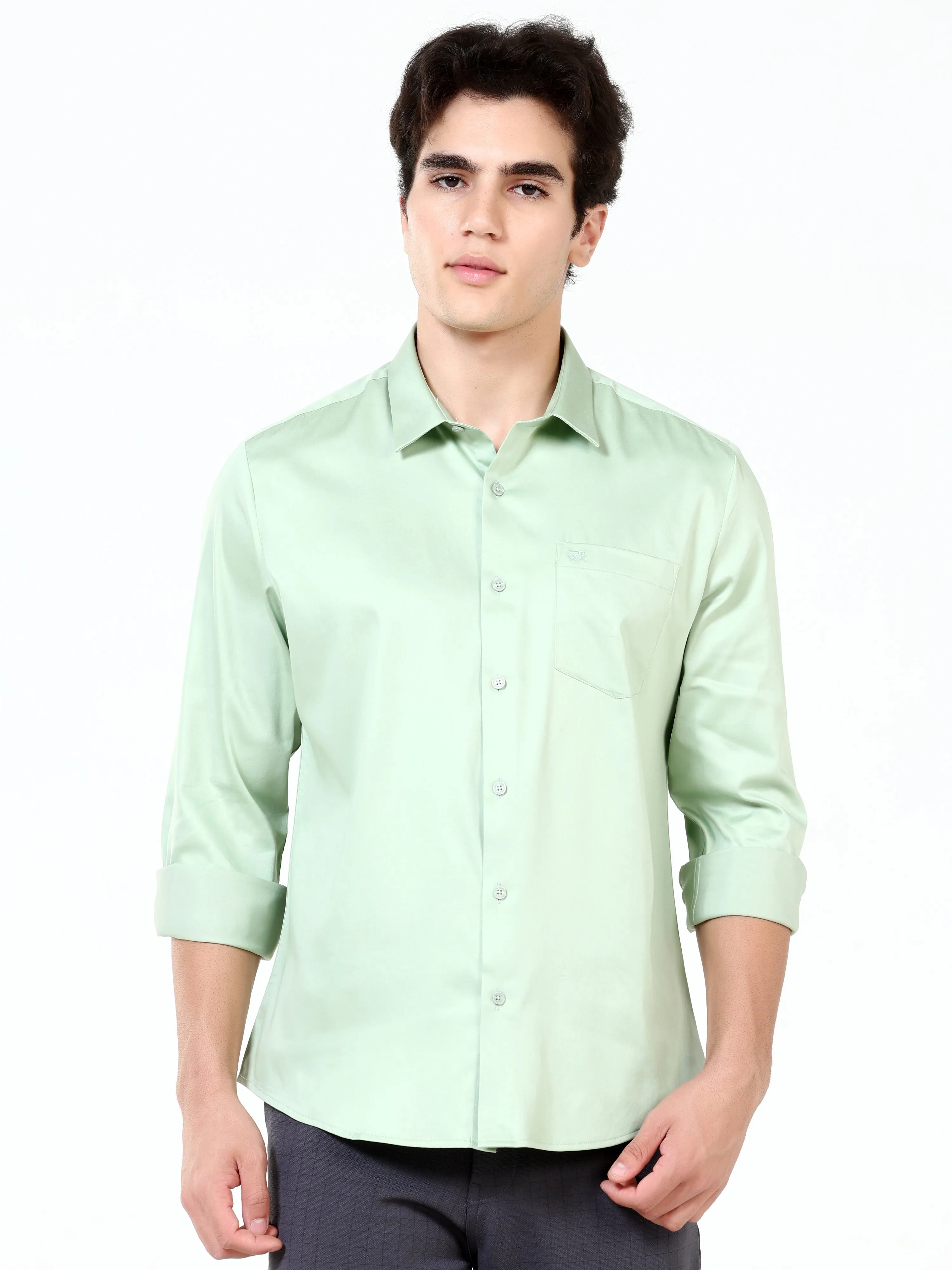 Caledon Green Satin Solid Shirt