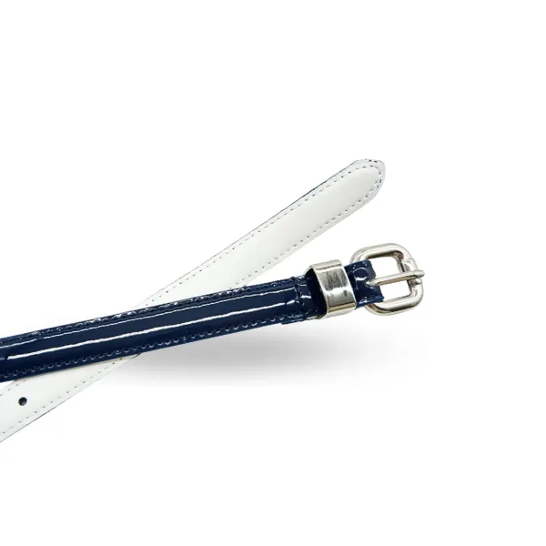 CARRIE -  Womens Navy Patent Skinny Leather Belt with Silver Buckle