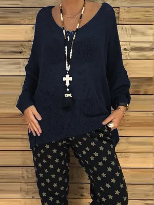 Casual Loose Knit Long Sleeve Top Pants Knitted Suit