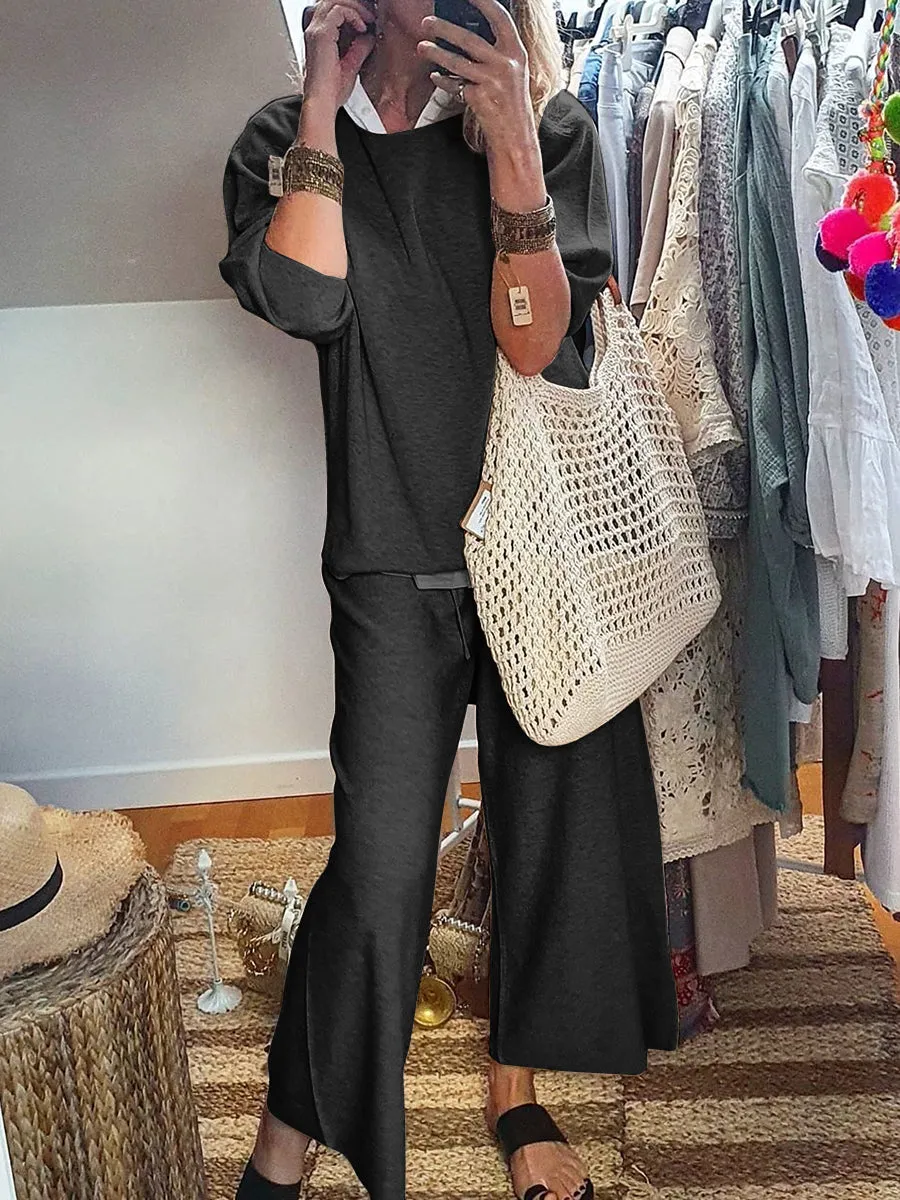 Casual Loose-sleeved Solid Color Two-piece Suit