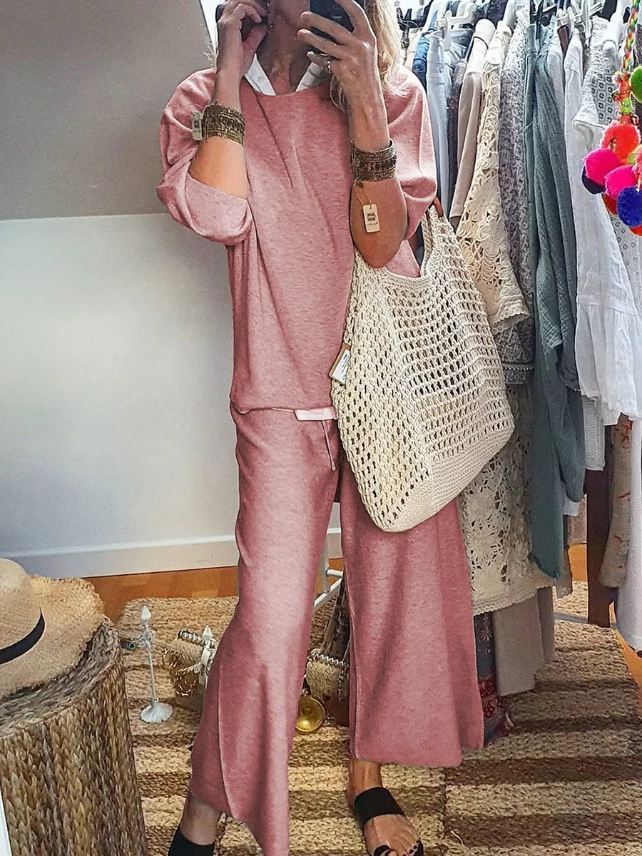 Casual Loose-sleeved Solid Color Two-piece Suit
