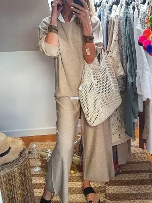 Casual Loose-sleeved Solid Color Two-piece Suit