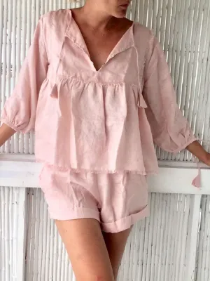 Casual Loose Solid Color Mid-sleeved Top and Shorts Two-piece Suit