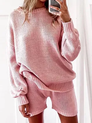 Casual Loose Solid Color Shirt Shorts Two-piece Suit