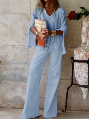 Casual Loose V-Neck Top Pants Set