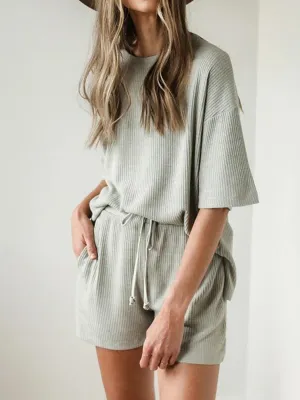 Casual Solid Color Short Sleeve Round Neck Two-piece Suit
