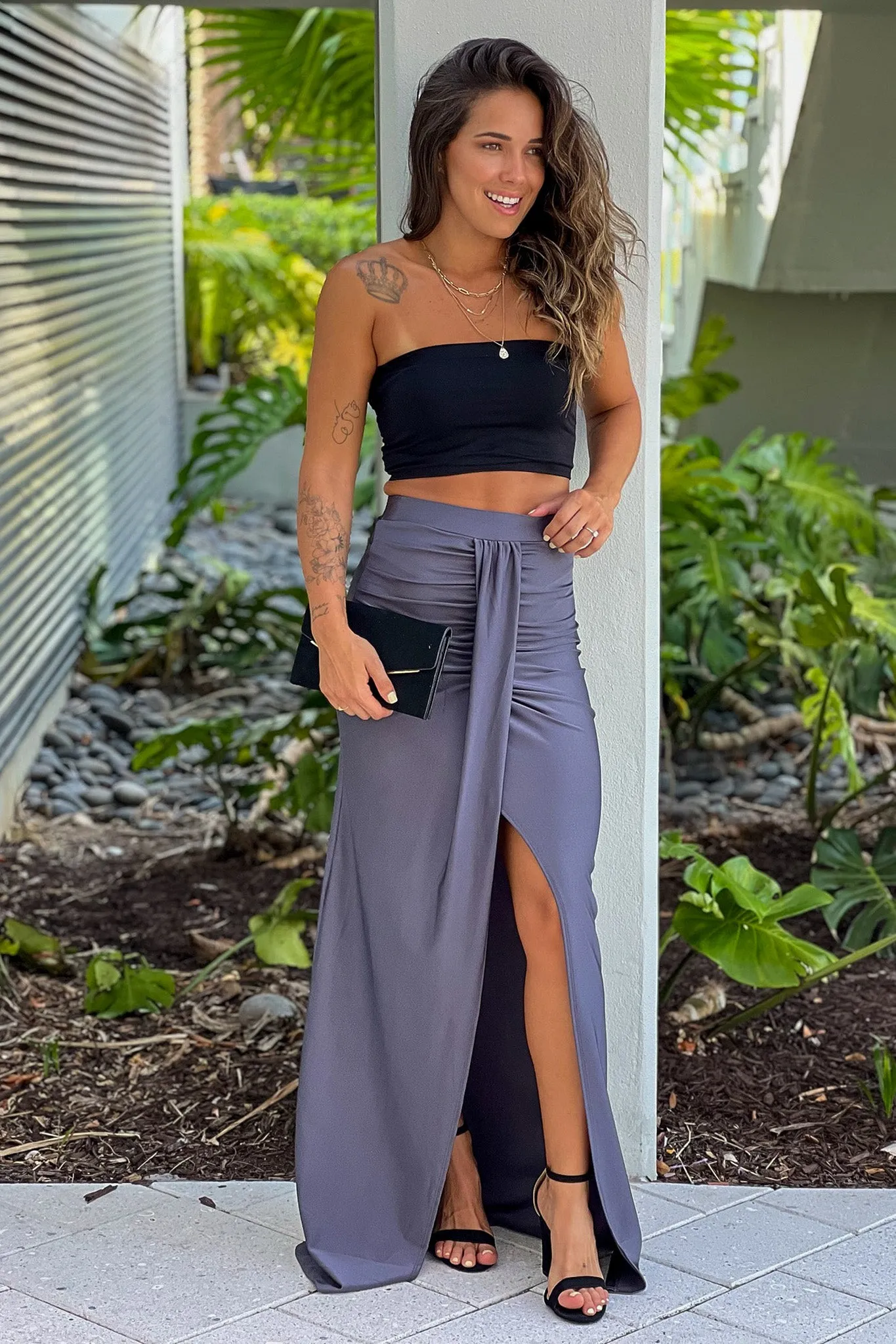 Charcoal Maxi Skirt With Slit