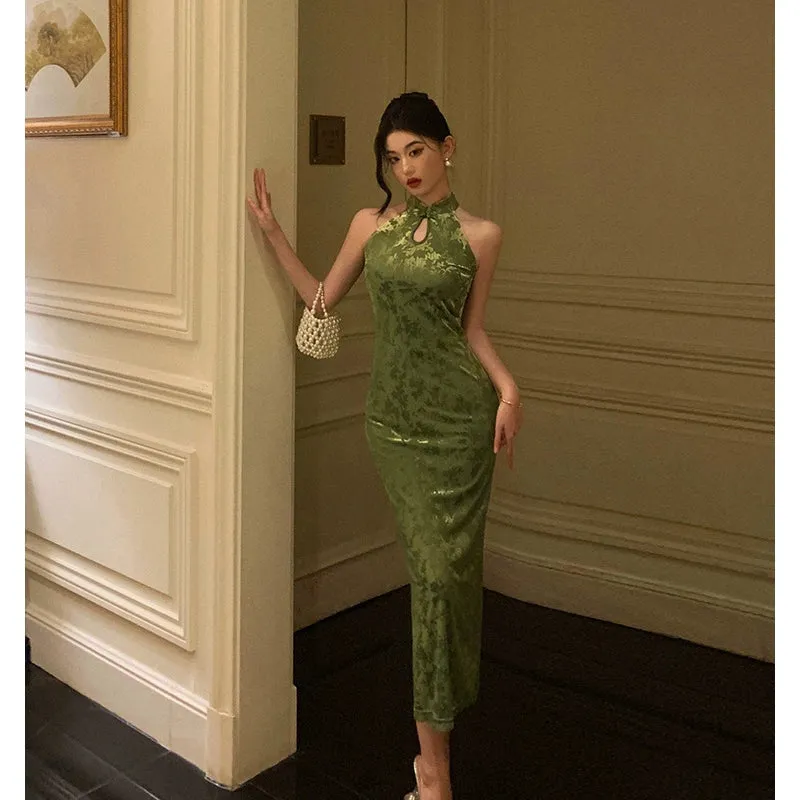 Chinese style cheongsam dress for women new retro slit long party dress     S5643