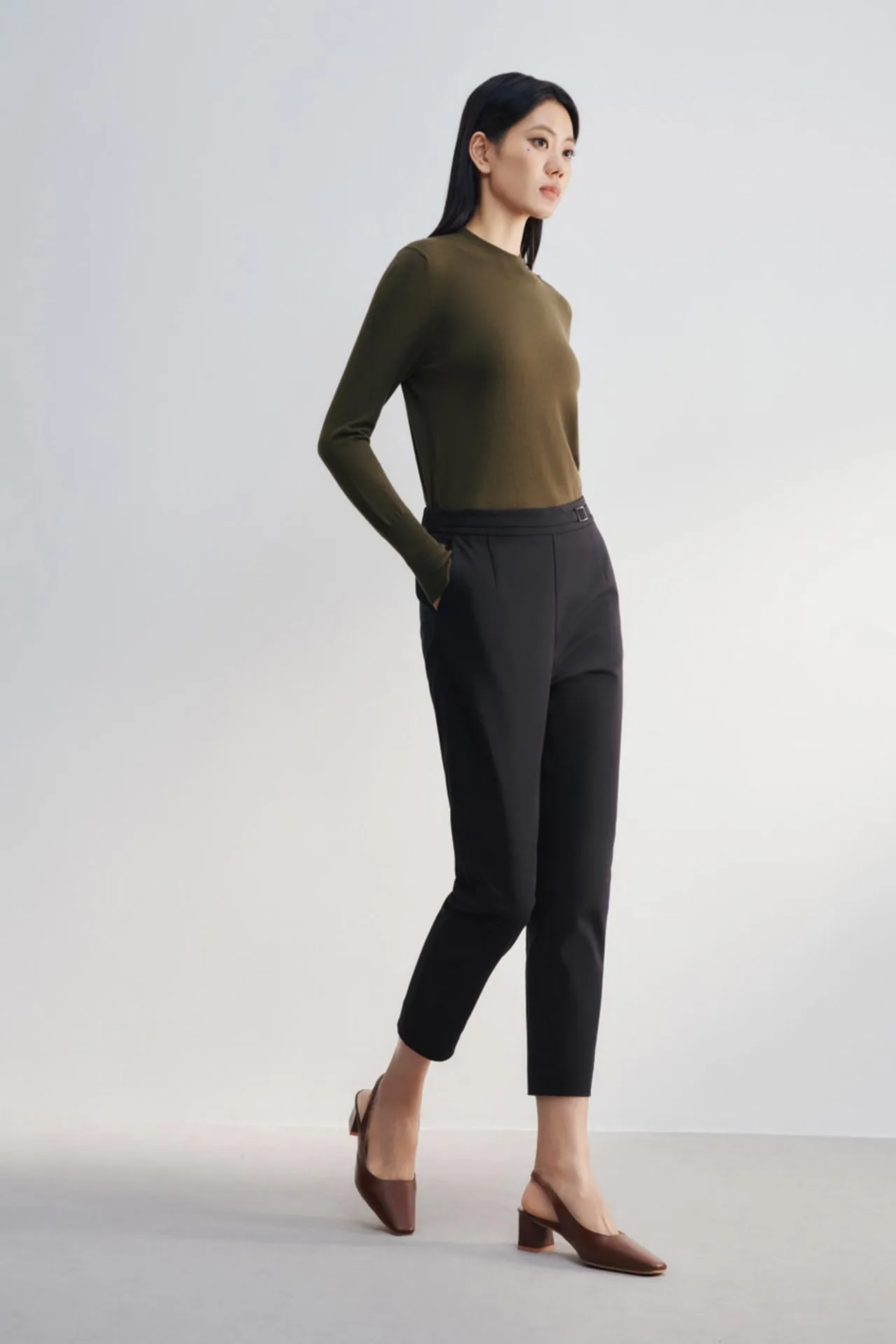 Cotton Blend Double Weave Easy Fit Skinny Pants