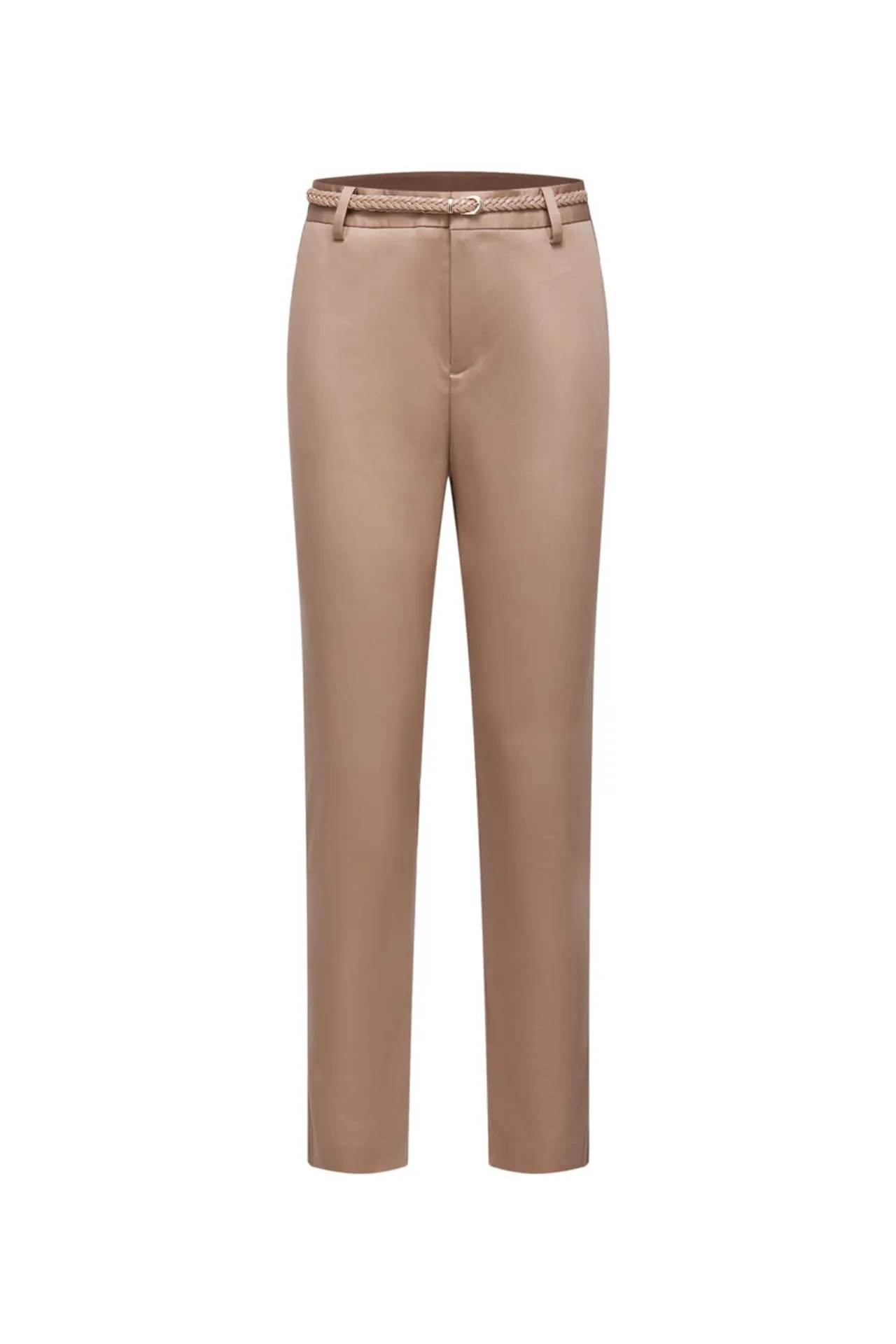 Cotton Blend Spandex Satin Ankle Skinny Pants With Belt