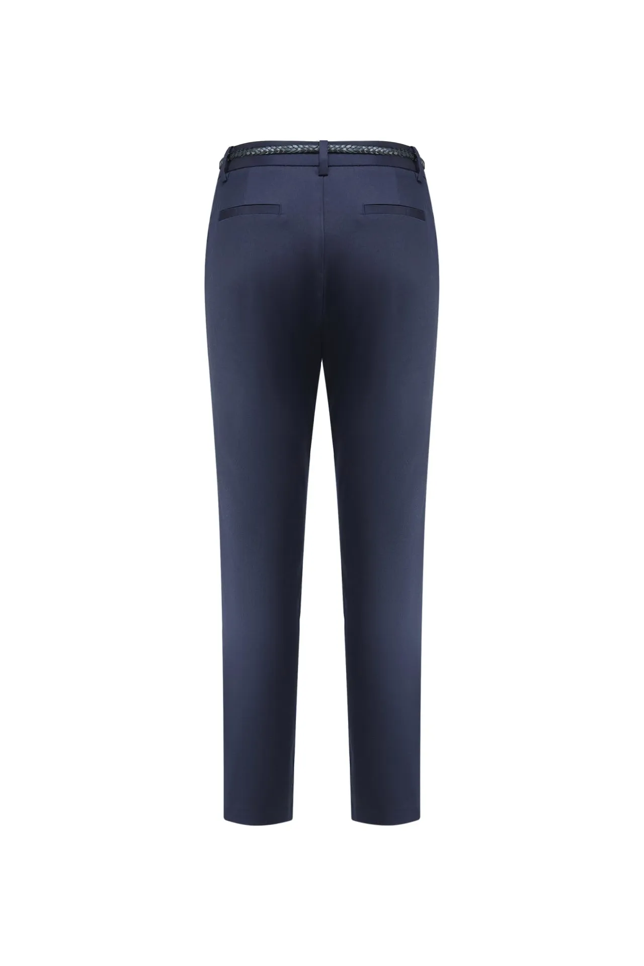 Cotton Blend Spandex Satin Ankle Skinny Pants With Belt