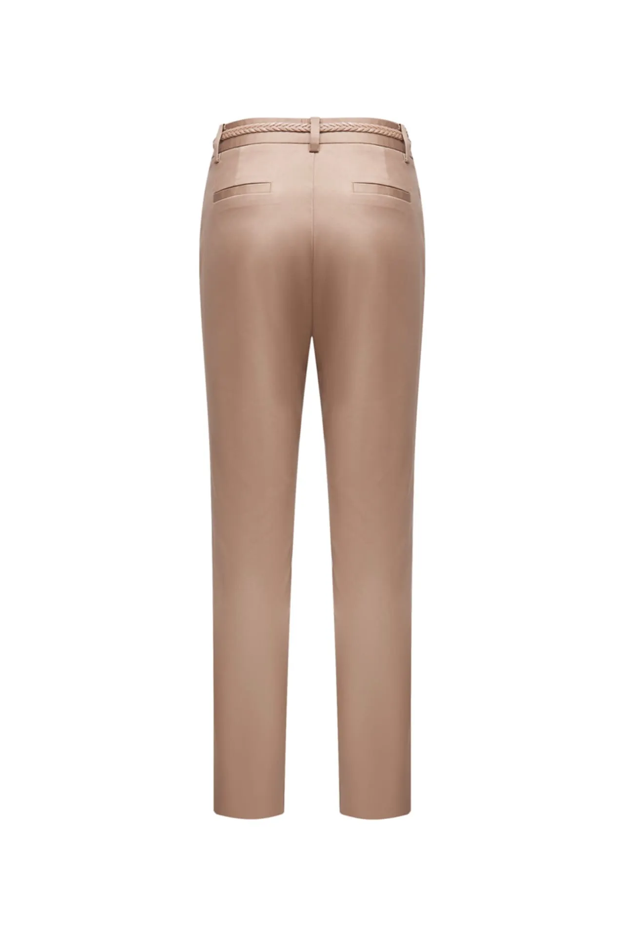 Cotton Blend Spandex Satin Ankle Skinny Pants With Belt