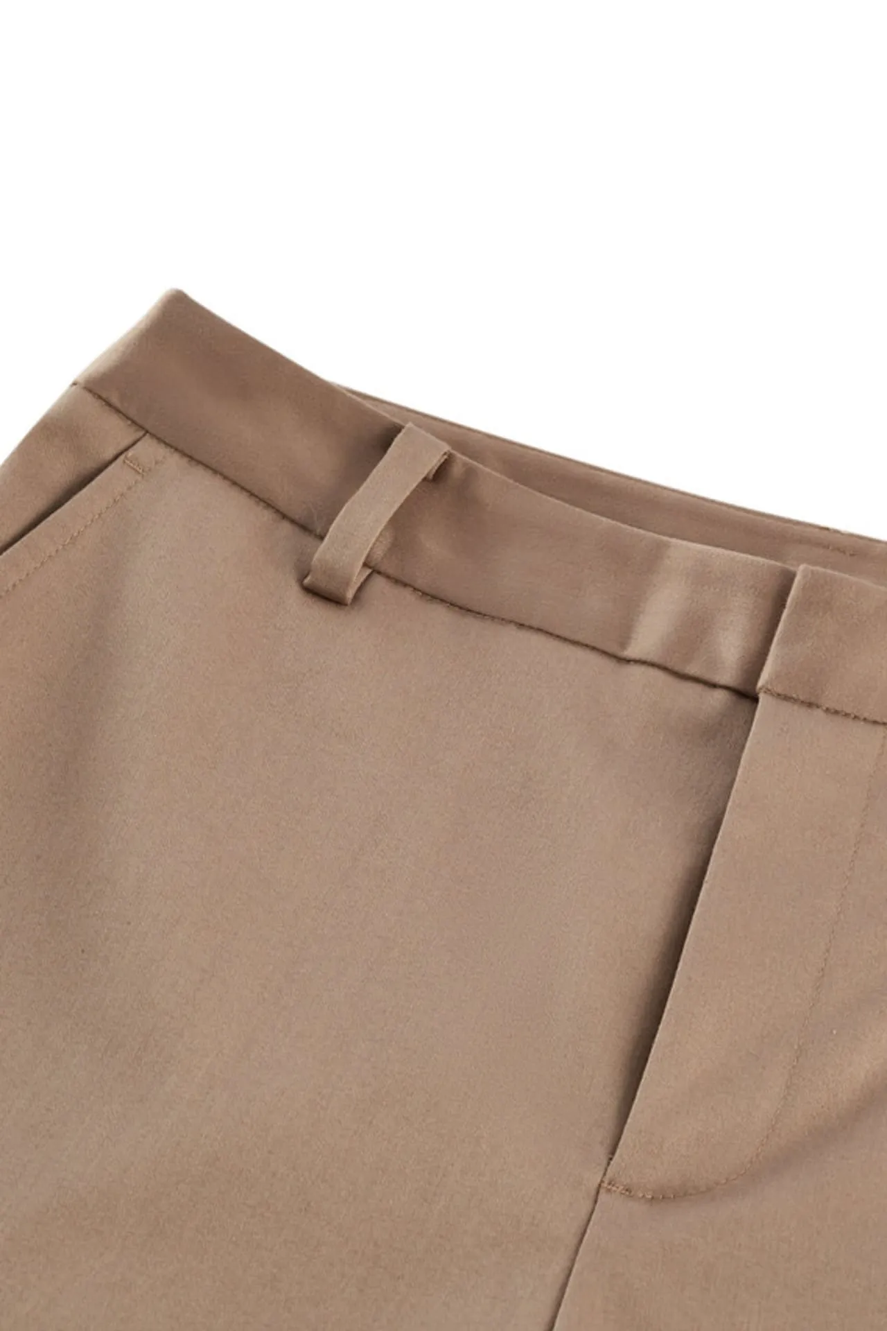 Cotton Blend Spandex Satin Ankle Skinny Pants With Belt