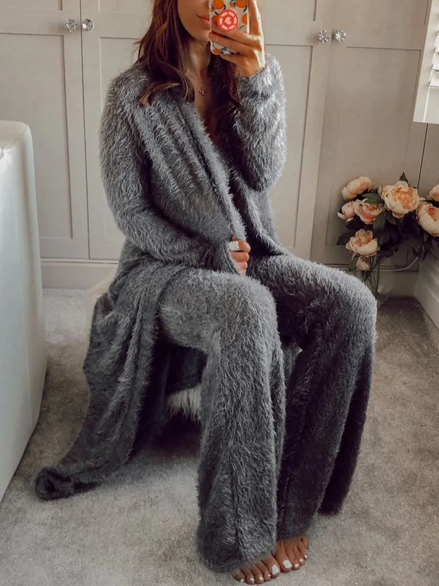 Crop Top Cardigan and Trousers Three-piece Suit