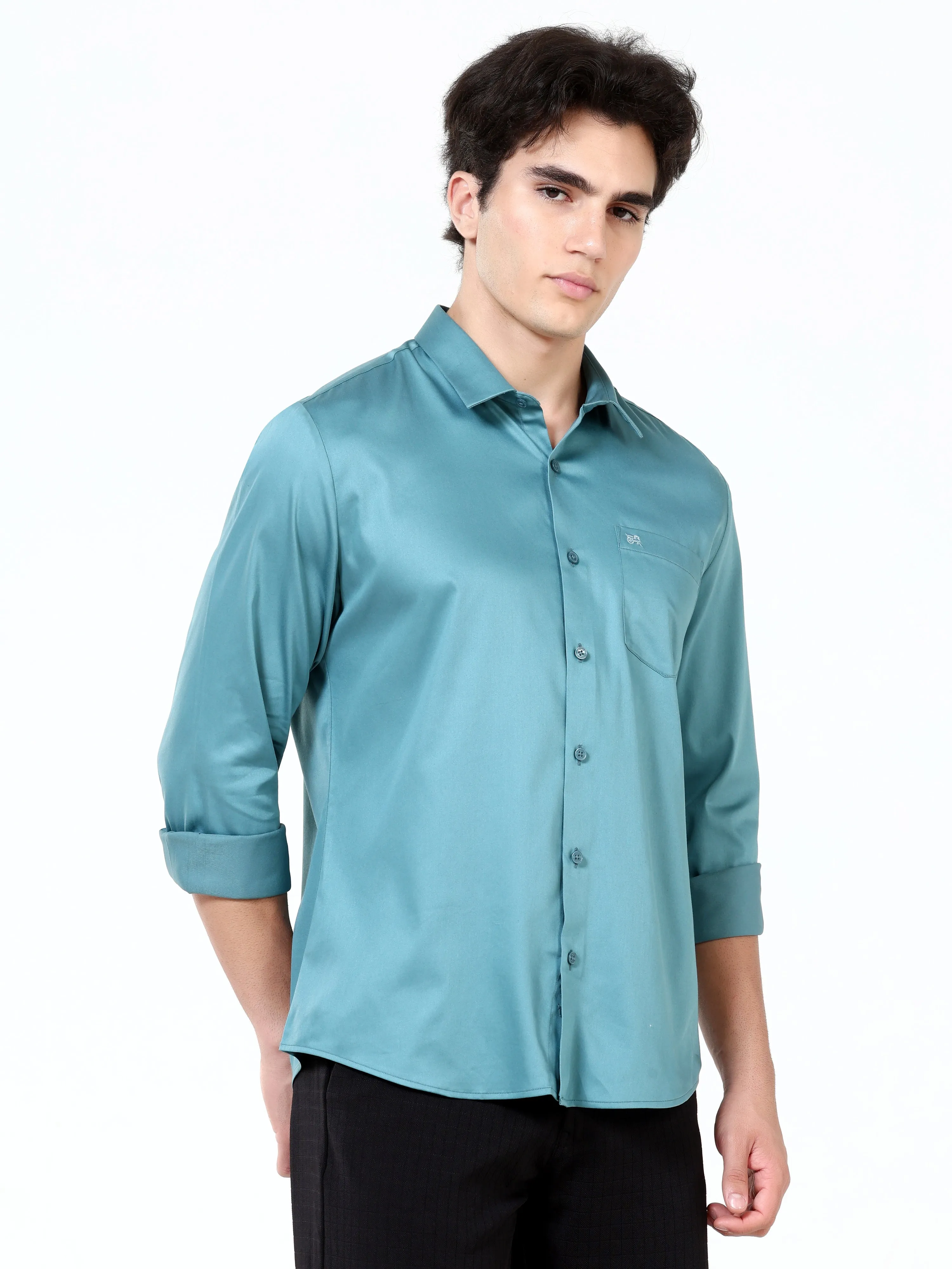 Deep Sea Satin Solid Shirt